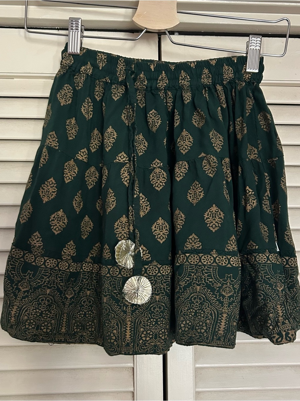 Chandrakala Bottle Green Indian Ethnic Gold Foil Print Flared Skirt